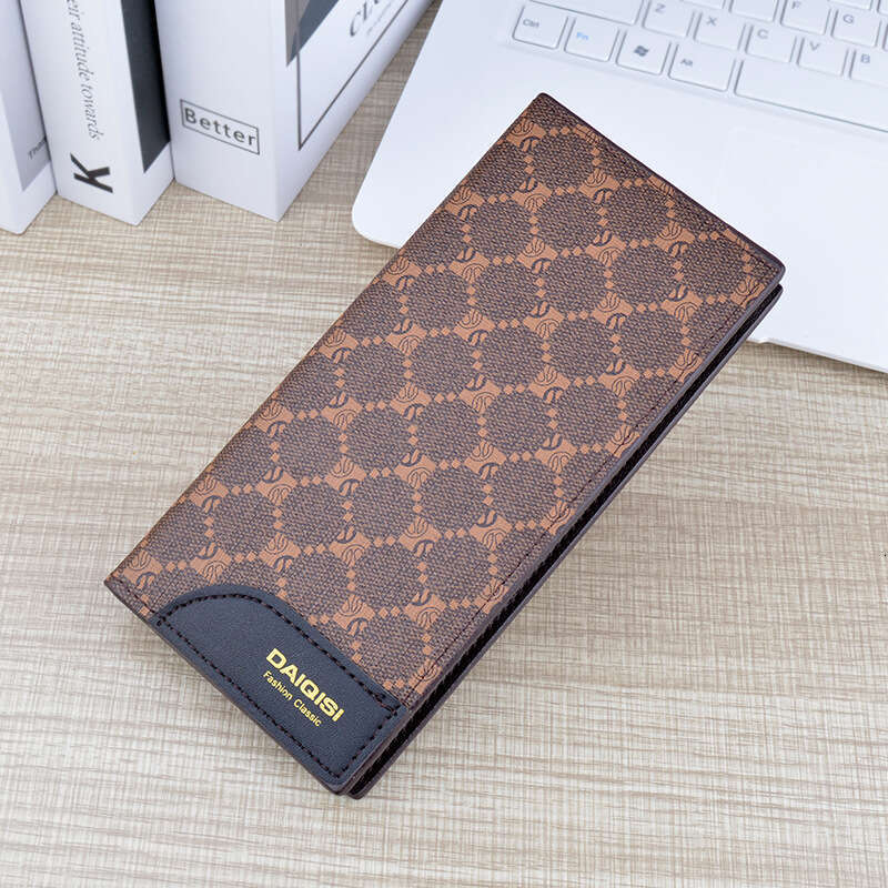 New Men's Long Style Multi-Card Slots Thin Fashion Printed Plaid Leather Wallet Large Capacity Suit Bag