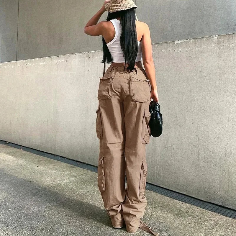Autumn/Winter Womens Cargo Straight Trousers High Waist Loose Wide Leg Vintage Dad Jeans for Women Z260314