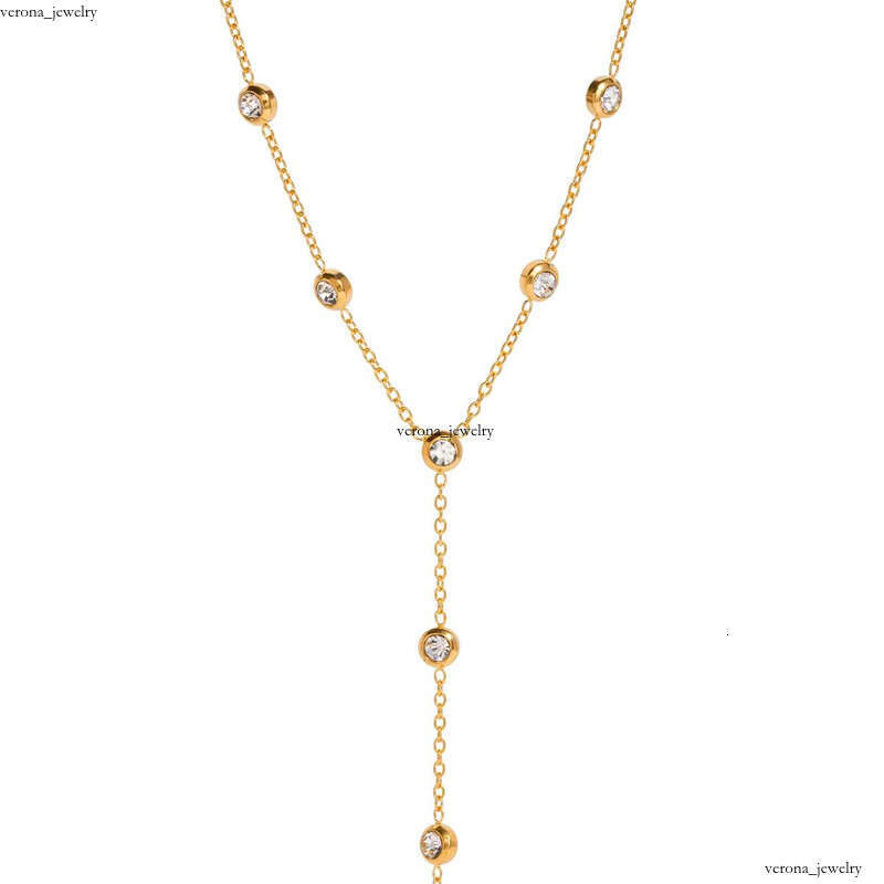 J & D Jewelry Exquisite 18K PVD Gold Plated Sterling Silver VVS Moissanite Long Y-Shaped Chain Necklace - view 3