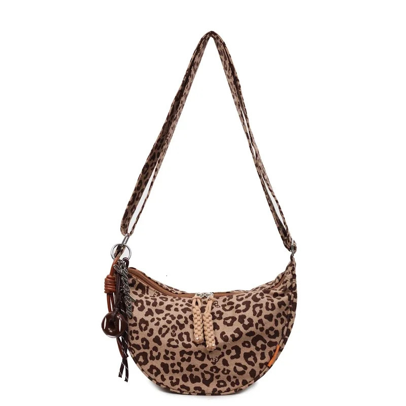 Concise Leopard Print Canvas Zipper Shoulder Bags Versatile Large Capacity Casual Commute Underarm Crossbody Bags 251216