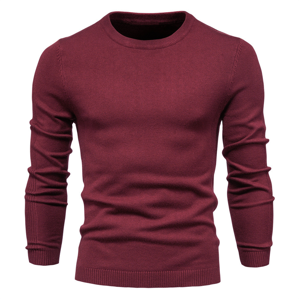 WOZK Autumn and winter new casual men's solid color pullover sweater round neck knitted sweater casual men's inner top