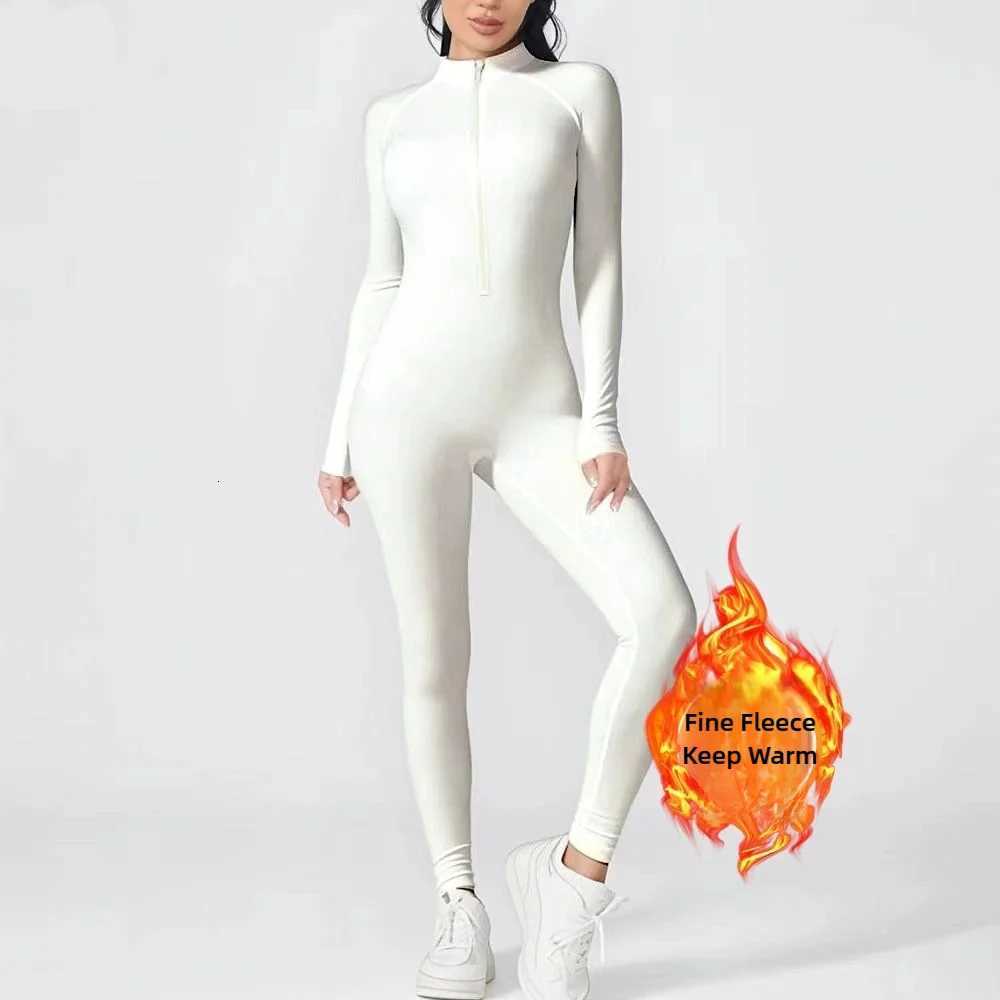 One-Piece Fleece Thermal Tights Zipper Nude Tights Yoga Clothes Running Fitness Cross-border Autumn and Wintert251219