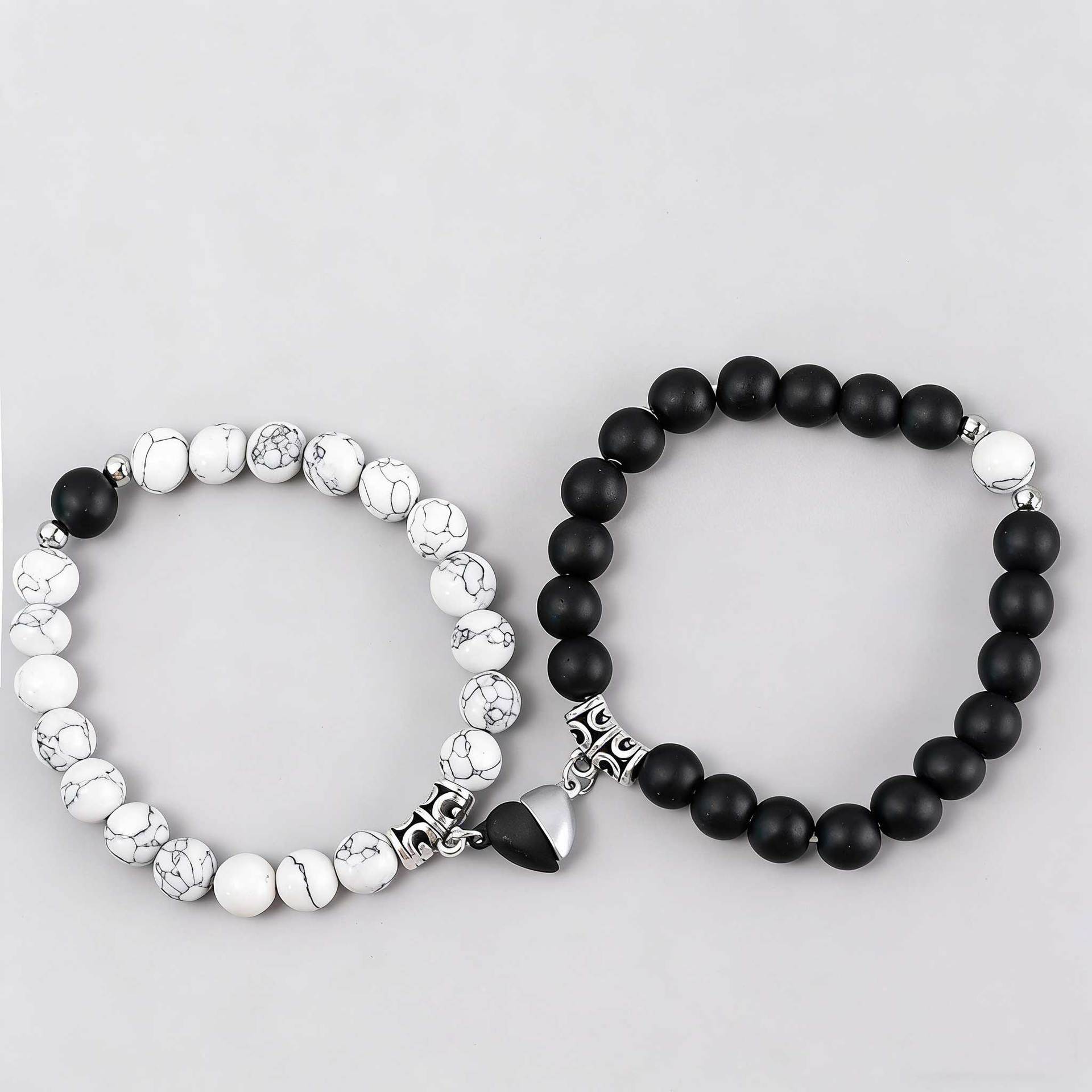 INS Black and White Heart Magnetic Couple Bracelets Pair Personality Niche Design Best Friend Bracelets Manufacturer Wholesale