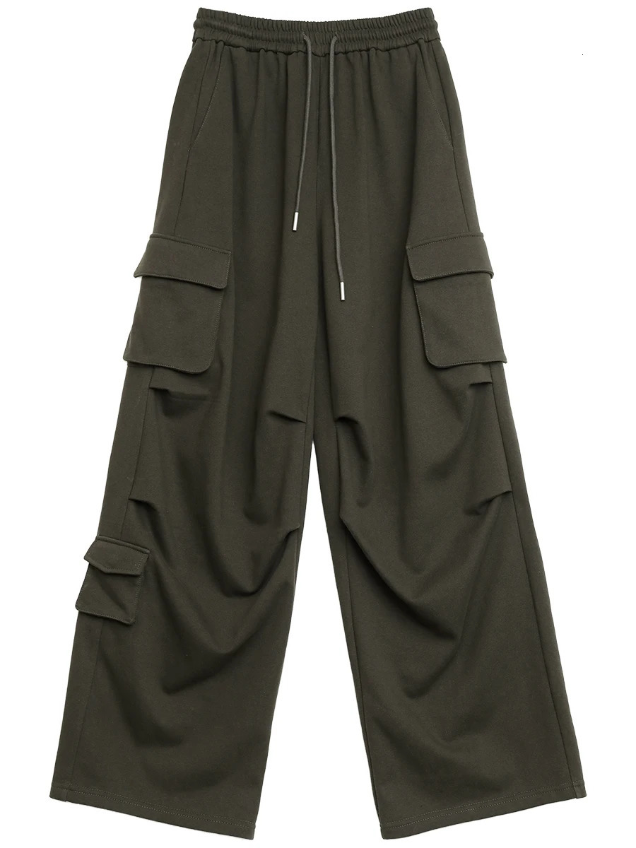 CHIC VEN Women Cargo Pants Loose Casual Retro Sweatpants Big Pockets Straight Leg Female Trousers Autumn Winter Z260314