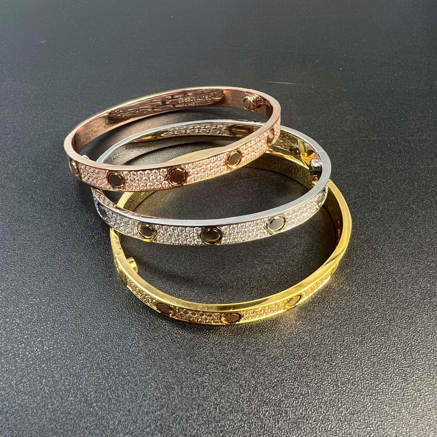 new fashion Bangle Bracelet With Three rows of diamonds Accents with snap fastener Stylish Birthday Jewelry And Gift For women High Quality And Chic Accessory