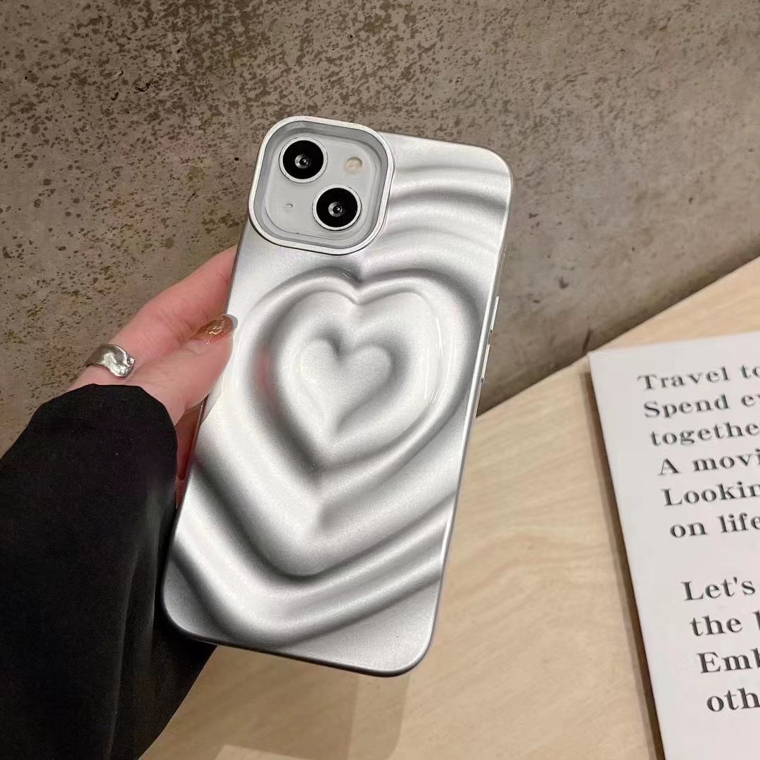 Solid Color 3D Heart Compatible with iPhone 17 Apple 16 Pro Max Phone New 15 Couple 14 Soft Case for Women