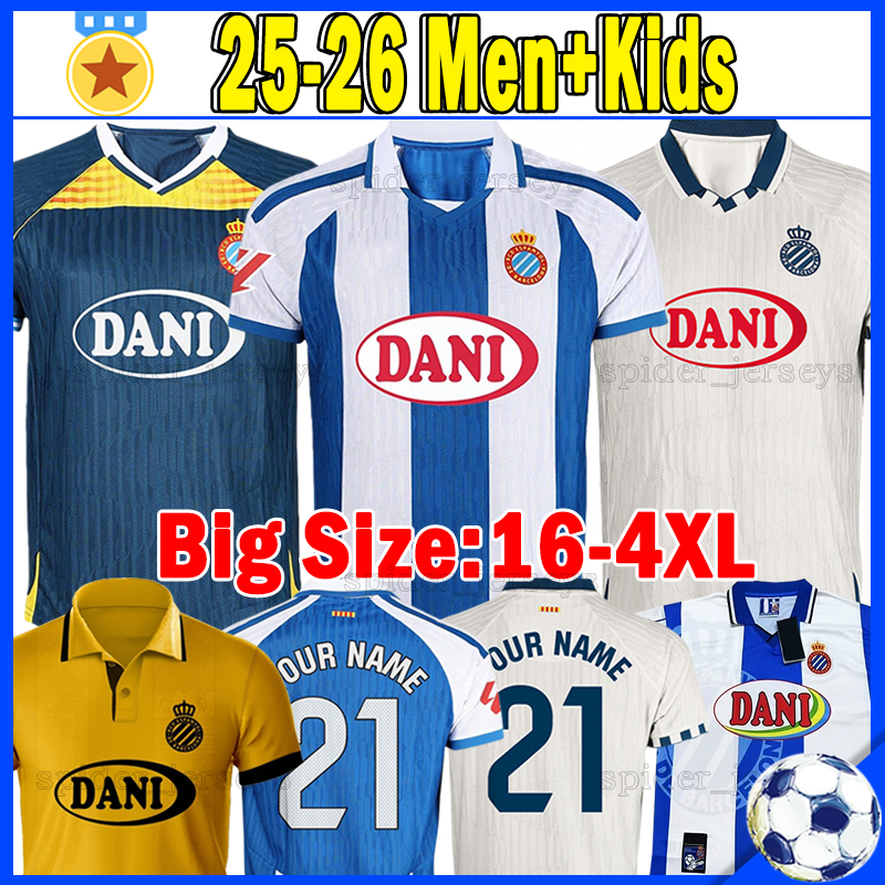 XXXL 4XL 25 26 RCD Espanyol Soccer Jerseys Retro 1998 Football Shirts 125th anniversary 2025 2026 PERE MILLA RUBIO PUADO Men Uniforms KIKE.G ROBERTO A.ROCA kids Kits
