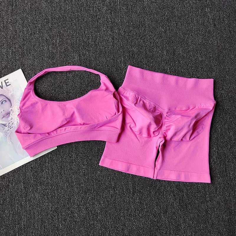 2 Pieces Yoga Suit for Women Seamless Fitness Gym Clothes Halter Sports Bra Matching Impact Shorts Workout Sets Gym Set Outfitt251219