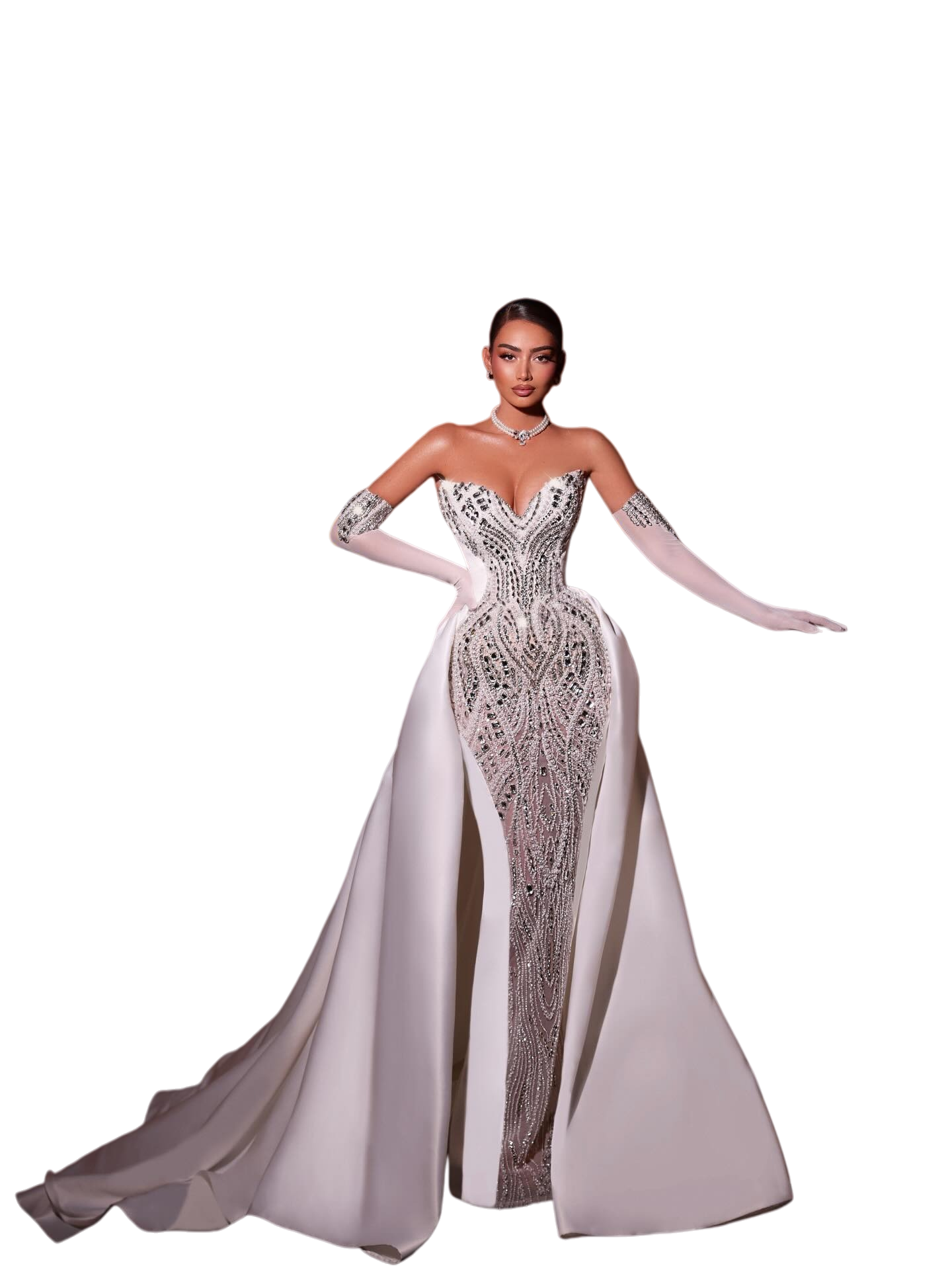 Luxury Crystal Pearls Wedding Dresses Strapless Mermaid Bridal Gowns with Detachable Train Beading Customized Vestidos De Novia Plus Size