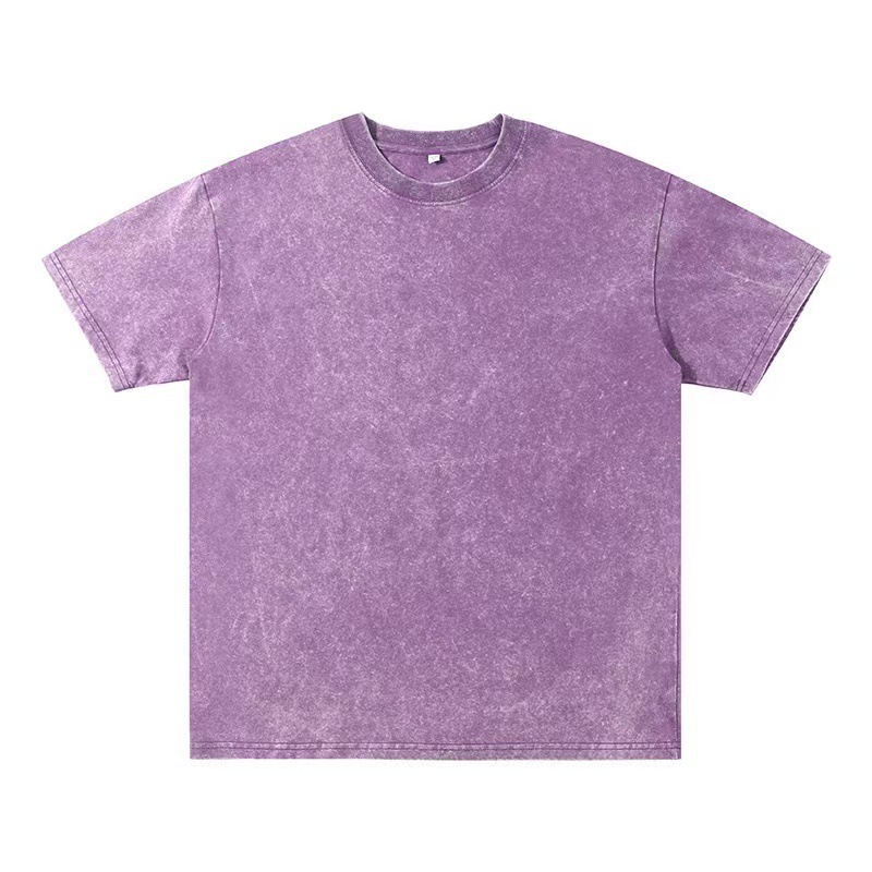 Men's European & American 230g Heavyweight Washed Distressed T-Shirt, Versatile Solid Color Oversized Crew Neck Trendy INS Top