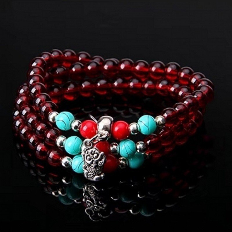 Ethnic Style Imitation Garnet Bracelet 6mm Multi-Circle Pixiu Crystal Bracelet Multi-Layer Bracelet Small Gift Street Vendor Supply