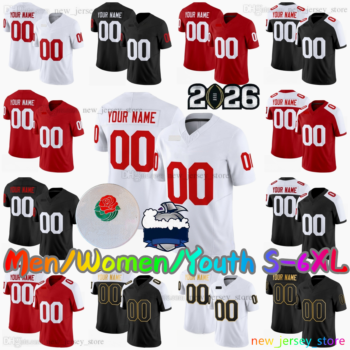 2026 Custon S-6XL Quarterfinals College Football Jersey 15 Fernando Mendoza 1 Roman Hemby 3 Omar Cooper Jr. 21 Rolijah Hardy 9 Kurtis Rourke 16 Mendoza Stitched Jerseys