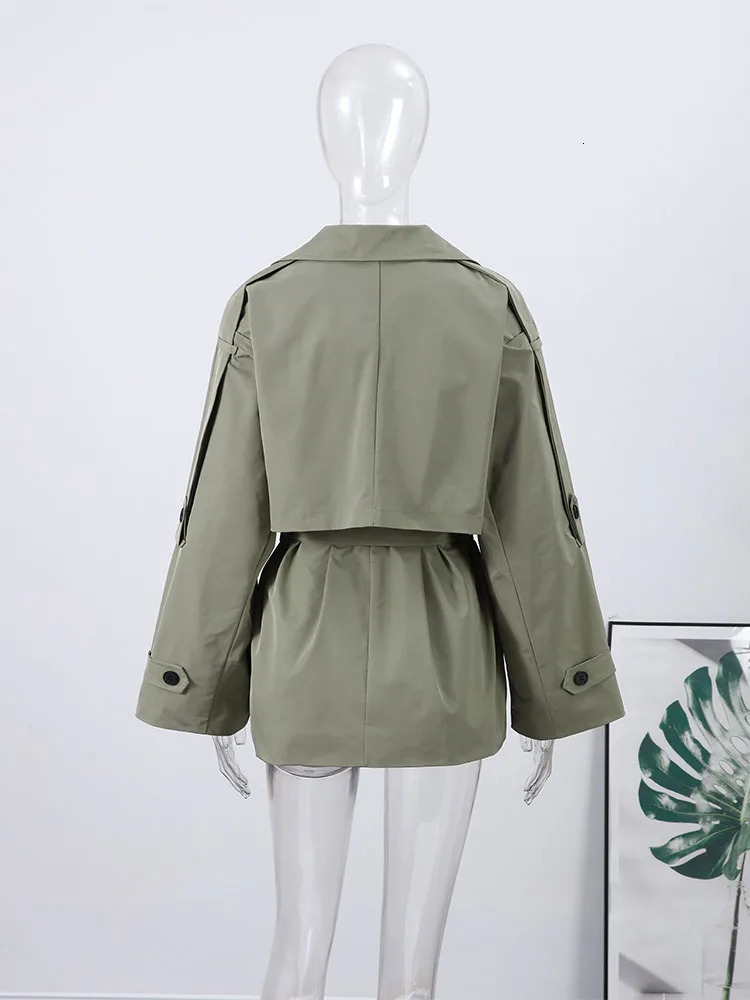 Elegant Trench Coat With Belt Womens Slim Vneck Full Sleeve Lapel Overcoat Autumn Winter Ladies Solid Streetwear 251219