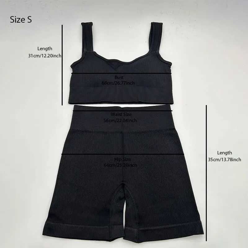 Womens 2-Piece Ribbed Seamless Breathable Sports Strap Vest High-Waisted Shorts Tracksuitt251219