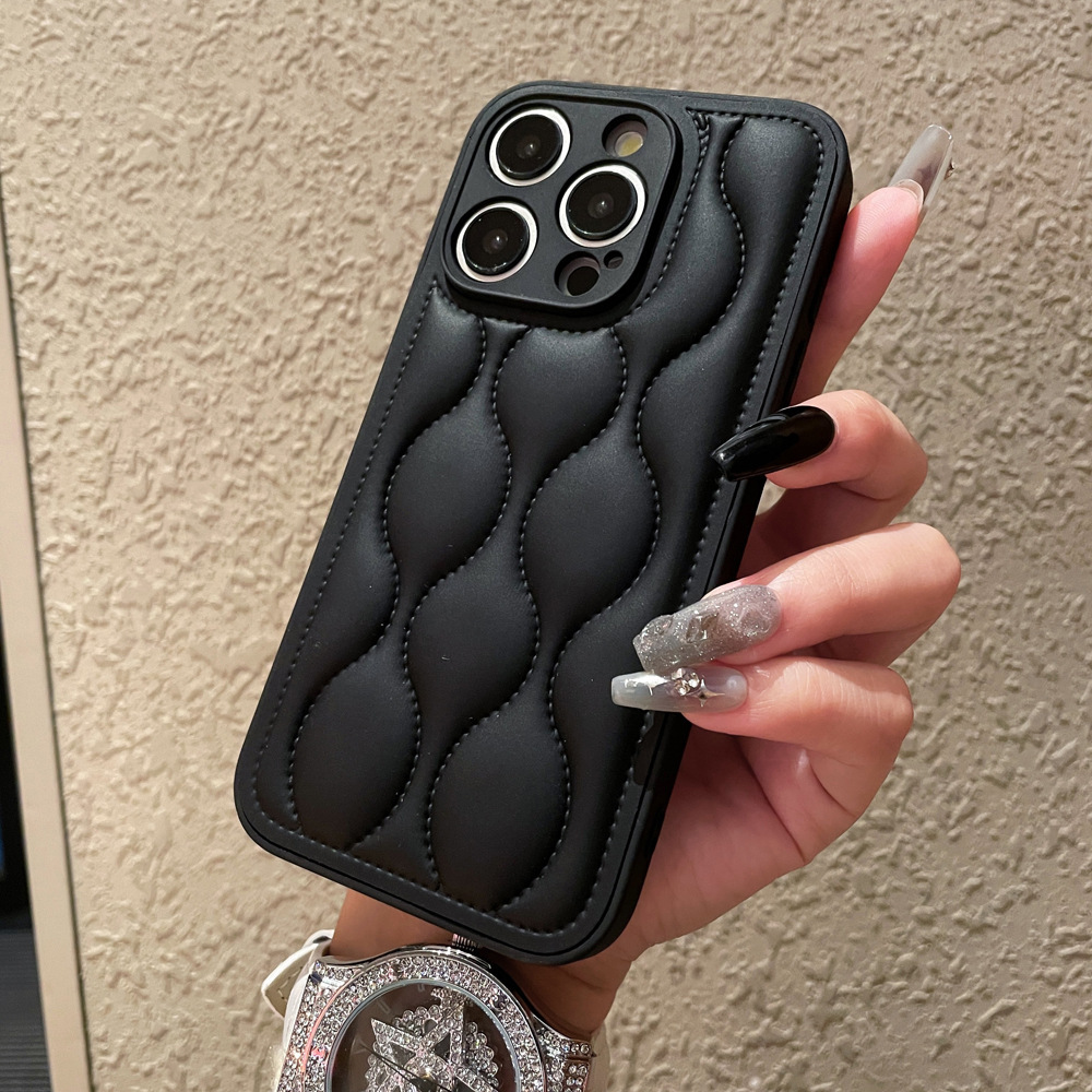 Brown Wave Pattern Down Jacket Compatible with iPhone 17 Apple 16 Pro Max Phone Case Solid Color 15 Autumn Winter 14