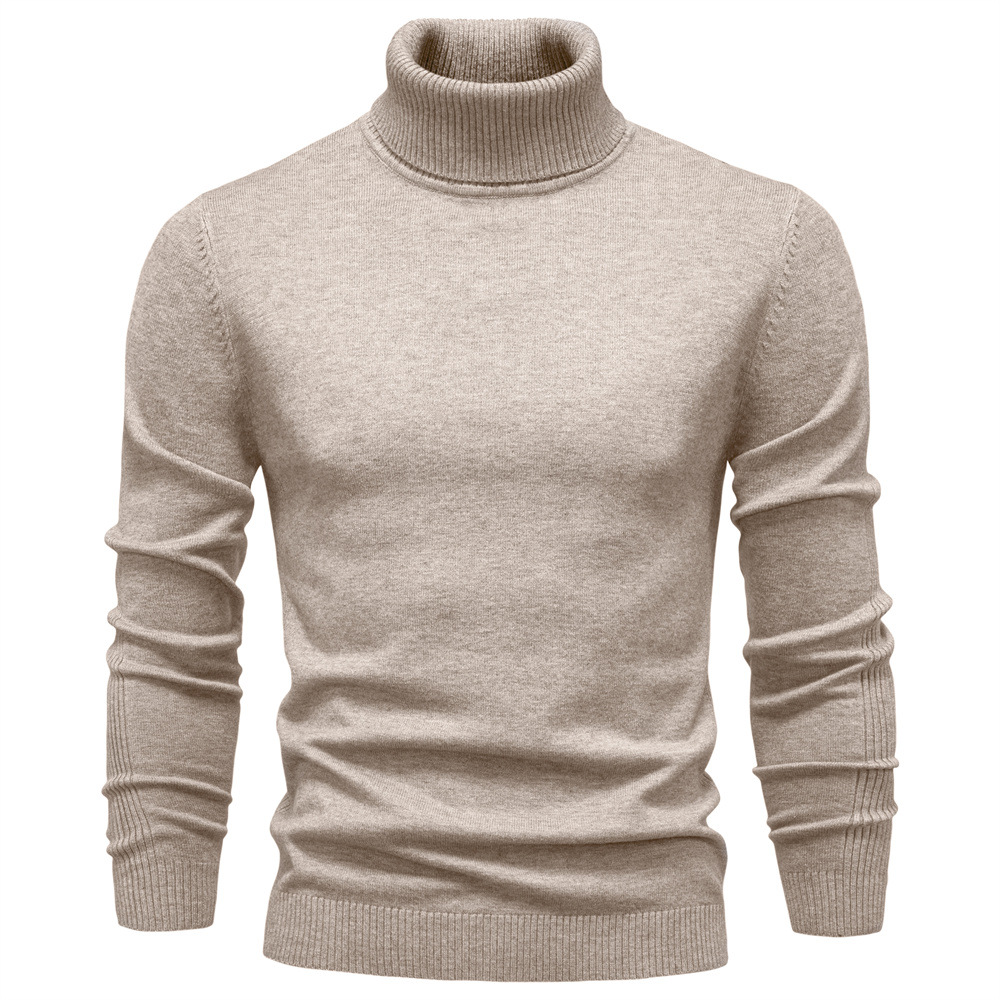 WOZK Autumn winter new casual men's solid color pullover sweater, high neck knitted sweater, casual men's inner top high quality