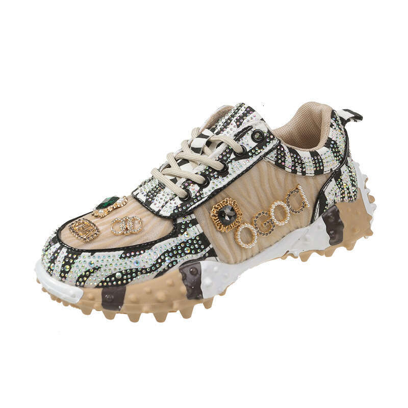 Luxury Designer Shoes Letter With Rhinestones Fashion Sneakers Durian Platform Sole Mesh Single Shoes For Women