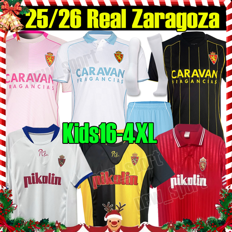 4XL 25/26 Real Zaragoza Soccer Jerseys AKETXE PAU SANS BARE FRANCHO TONI MOYA TASENDE Home Away jerseys camisetas de futbol Men kids kits full sets FOOTBALL SHIRTS