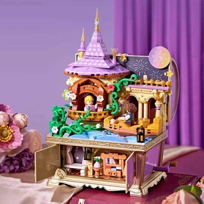 Disney Fairy Tale Music Treasure Chest Building Blocks Alice Pinocchio Rapunzel Assembled Toy Model Ornament Collection Gift H251219