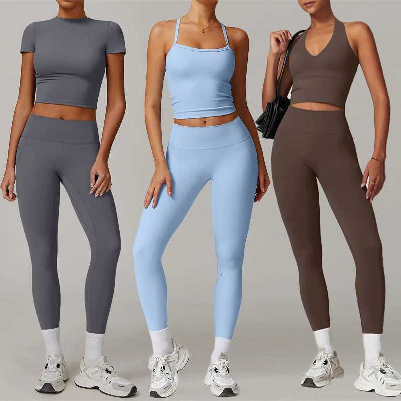 Nude Feel Fitness Suit Sports Set Womens Tracksuit Sexy Yoga Outfits Gym Sportswear Legging And Underwear Workout Clothes Womant251219
