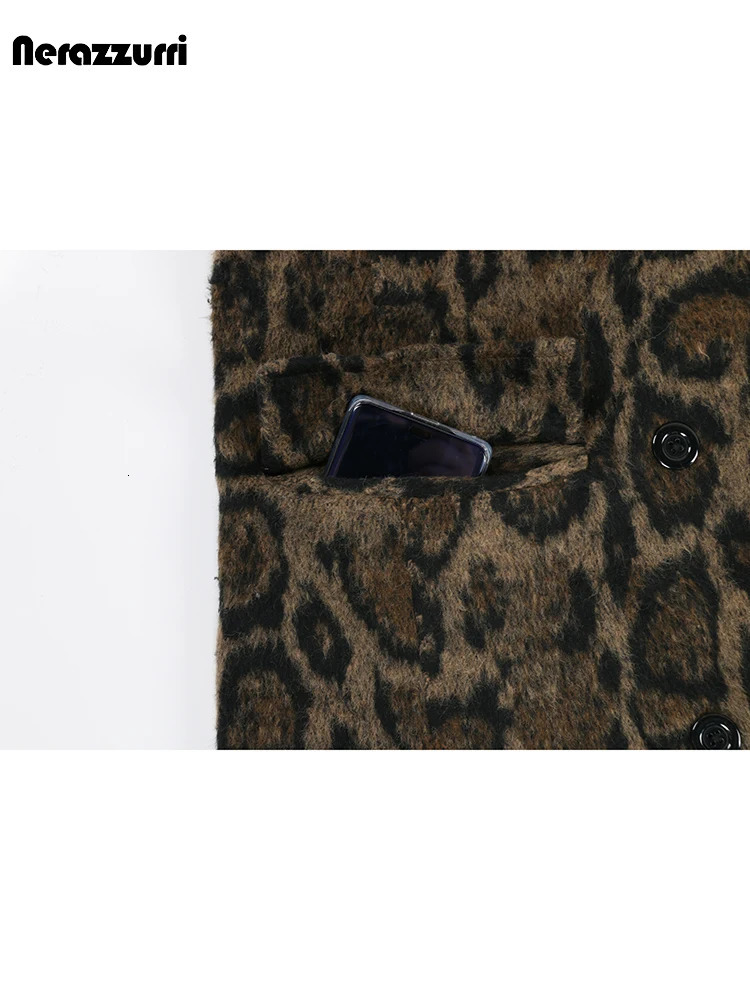 Nerazzurri Autumn Winter Long Loose Casual Leopard Print Woolen Coat Men 251219