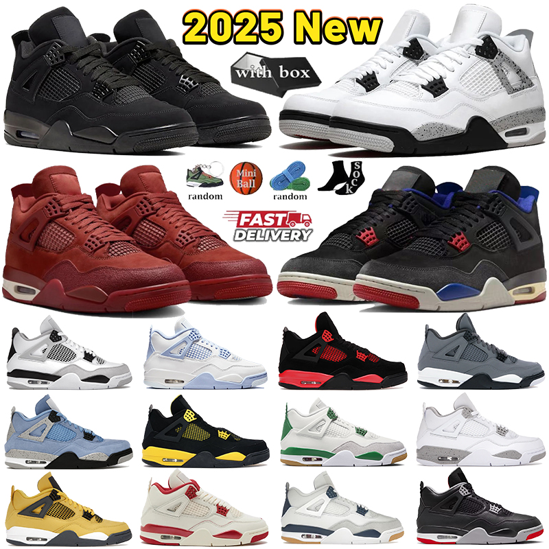 High 4 4s Basketball Shoes for Men Women Designer Sneakers Black Cat 2025 Rare Laser University Blue red thunder Bred Flats Sports Shoe Mens Military Black Trainers