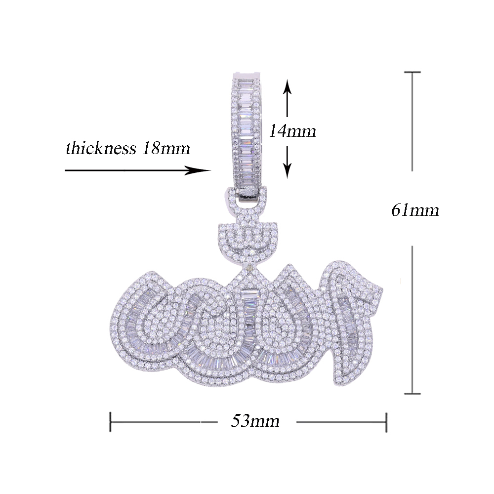 2025 New Arrivals Iced Out Arabic Calligraphy Fashion Pendant Necklace Bling Zircon Jewelry for Men Women Party Gift