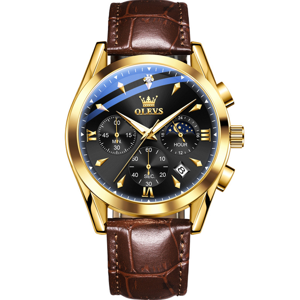 OLEVS Multi functional quartz watch for men Three disc six needle timer Light Luxury Business Luminous waterproof watch