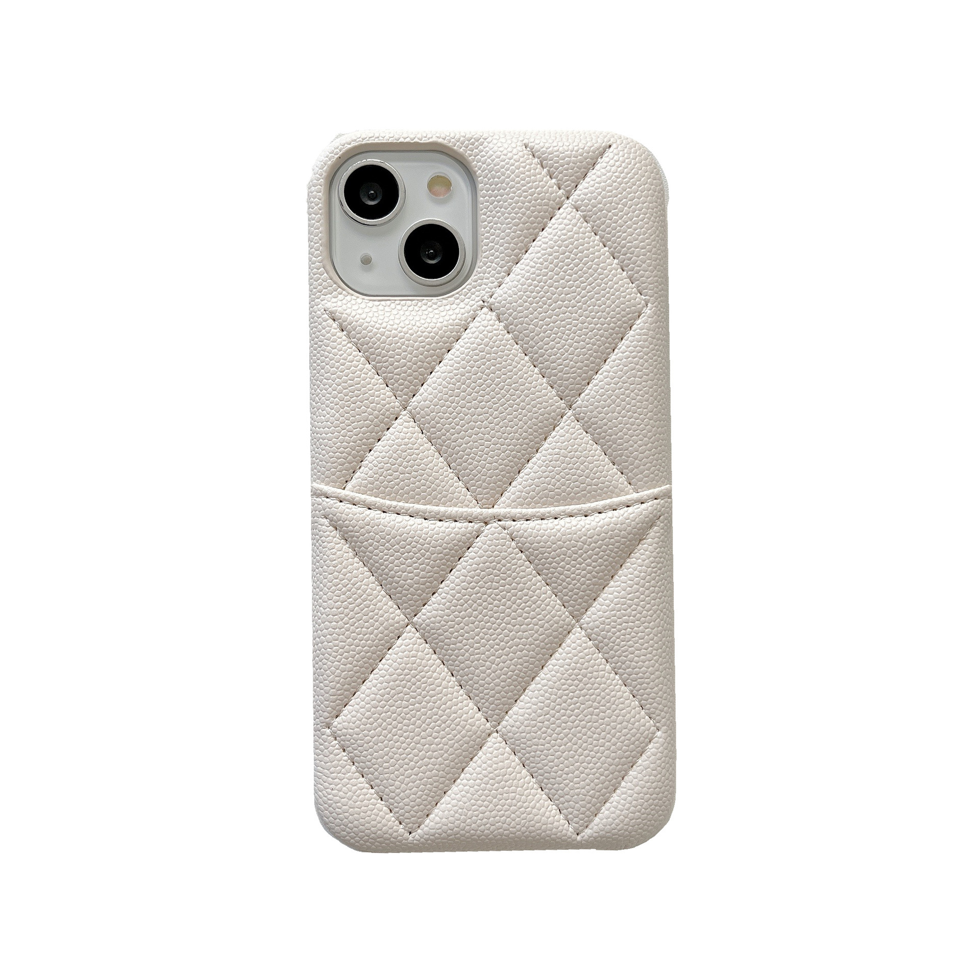 iPhone 17 Pro Max Chanel Style 3D Quilted Pattern Compatible with Apple 16 Lychee Texture 15 Leather 14 Card Slot Hard Case