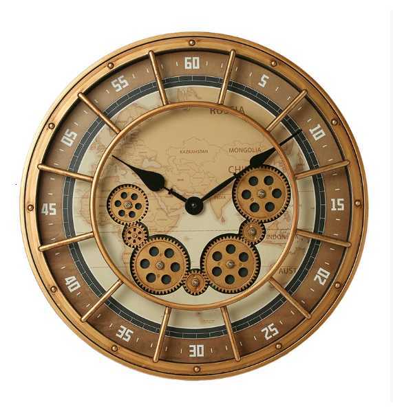 Round gear wall clock handicraft, popular wholesale retro luxury custom clock C251126