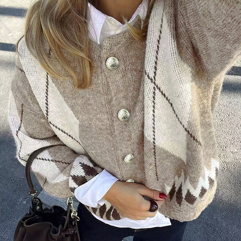 Women's leopard print sweater for autumn and winter, round neck, long sleeves, cardigan, leopard print jacquard.TVL141