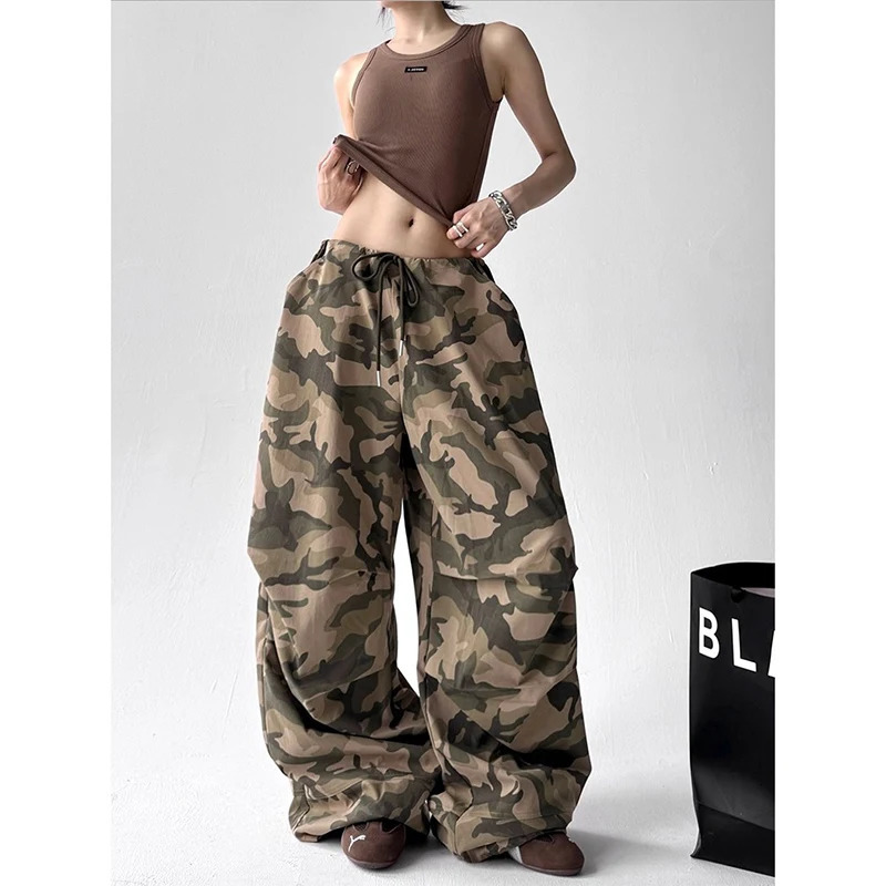 American Retro High Street Casual Overalls Camouflage Loose Wide Leg Pants For Women Y2k Hip-hop Cargo Grunge Baggy Trousers Z260314