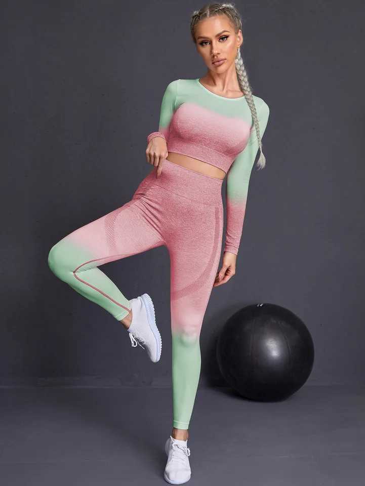 Workout Sets Two Piece Outfits for Women Clothes Gym Yoga Seamles Sports long Tops with Leggingt251219