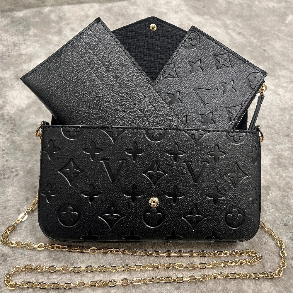 3Pcs Set Classic Fashion Women Designer Handbags Genuine Cowhide Leather Laser Hardware Crossbody Shoulder Chain Bags Wallet Card Bag M61276