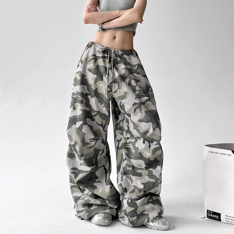 American Retro High Street Casual Overalls Camouflage Loose Wide Leg Pants For Women Y2k Hip-hop Cargo Grunge Baggy Trousers Z260314