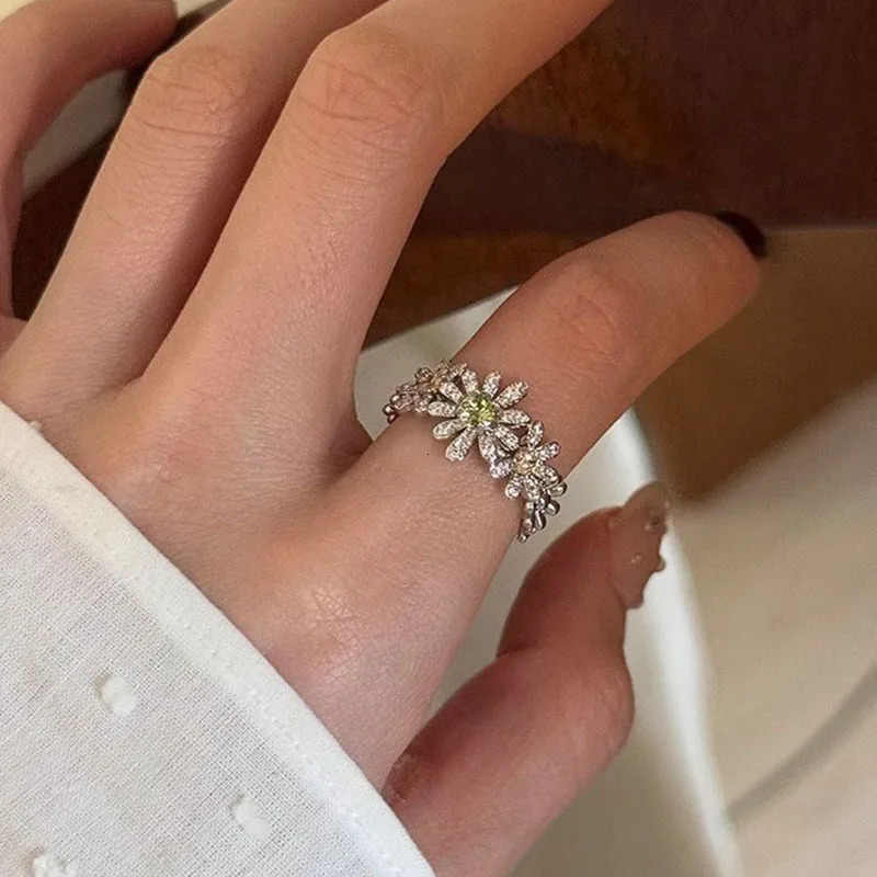 PANJBJ 925 Sterling Silver Flower Rings For Women Zircon n Fashion Sweet Romantic Jewelry Gift Drop 251219