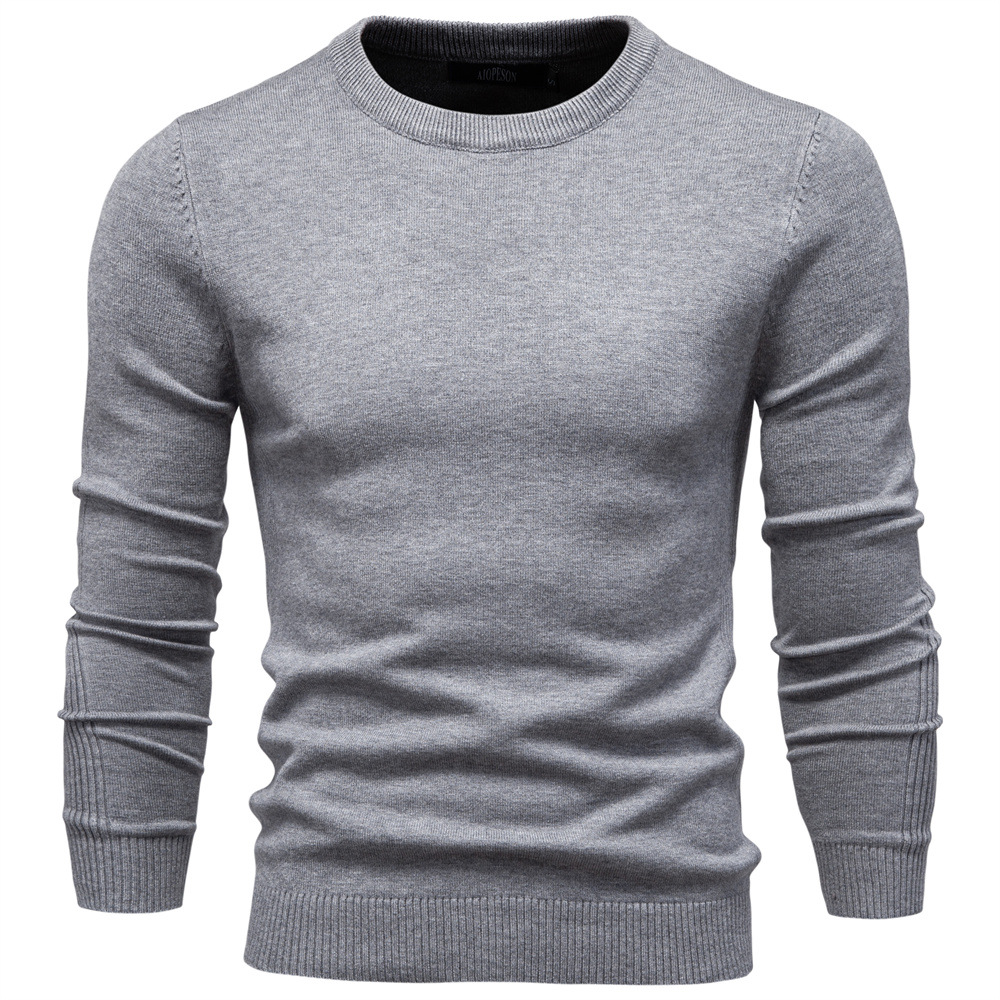 WOZK Autumn and winter new casual men's solid color pullover sweater round neck knitted sweater casual men's inner top plus size high qualit