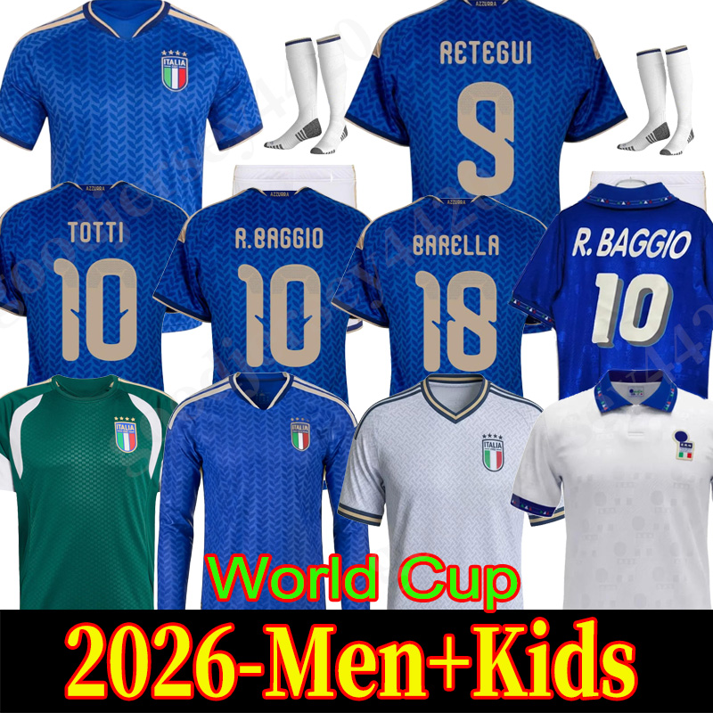 2026 Italy Soccer Jerseys Italian World Cup National Team Italys Retro DEL PIERO BAGGIO Italia Jersey RETEGUI CHIESA Vintage football Shirt BARELLA MALDINI kids kit