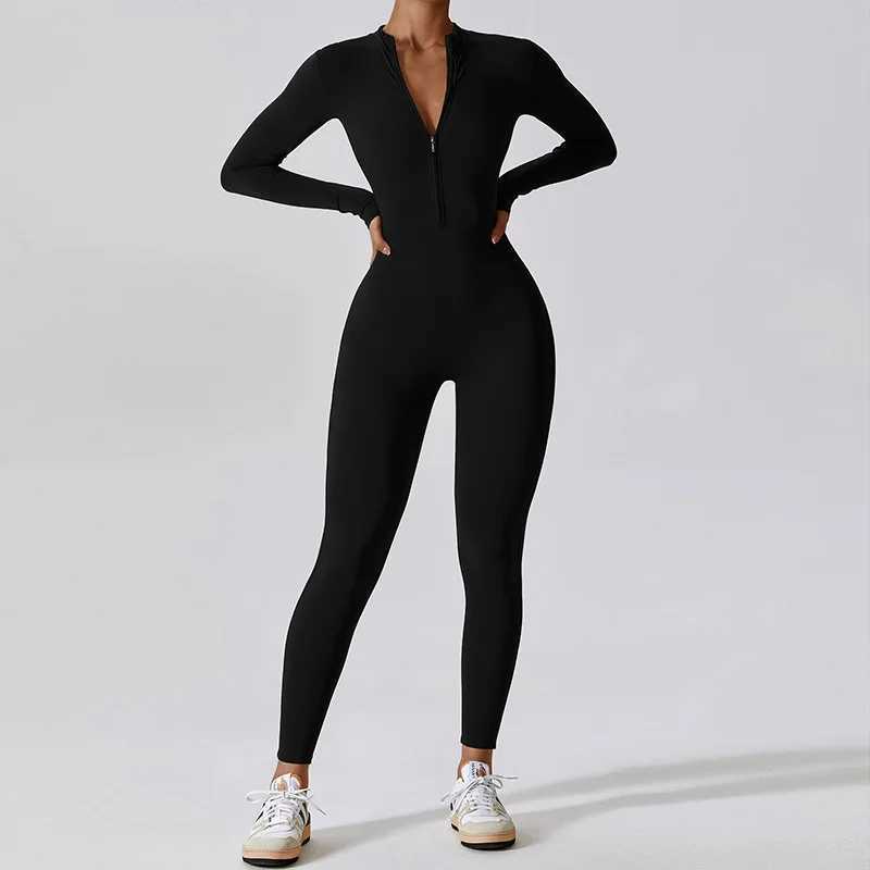 Womens Gym Zipper Jumpsuit Yoga Boilersuit Long Sleeved Sportswear Workout High-intensity Fitness One-piece Skin-tight Garmett251219