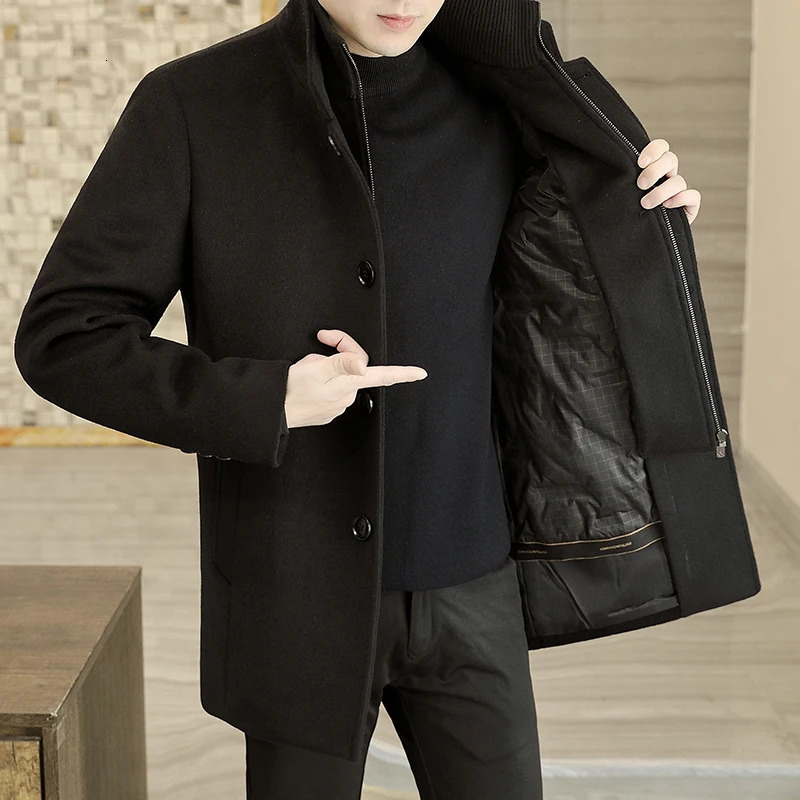 Mens Long Wool Coat High Quality Trendy Fashion Handsome Solid Color Trench with Removable Thickened down Inner Liner 251219