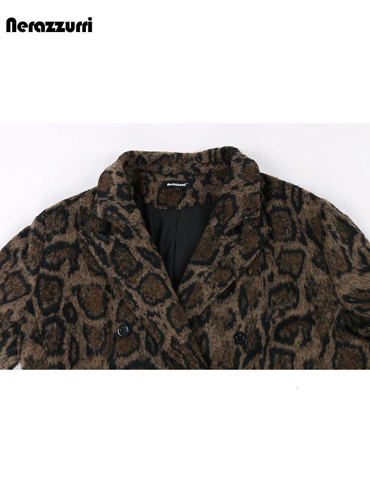 Nerazzurri Autumn Winter Long Loose Casual Leopard Print Woolen Coat Men 251219