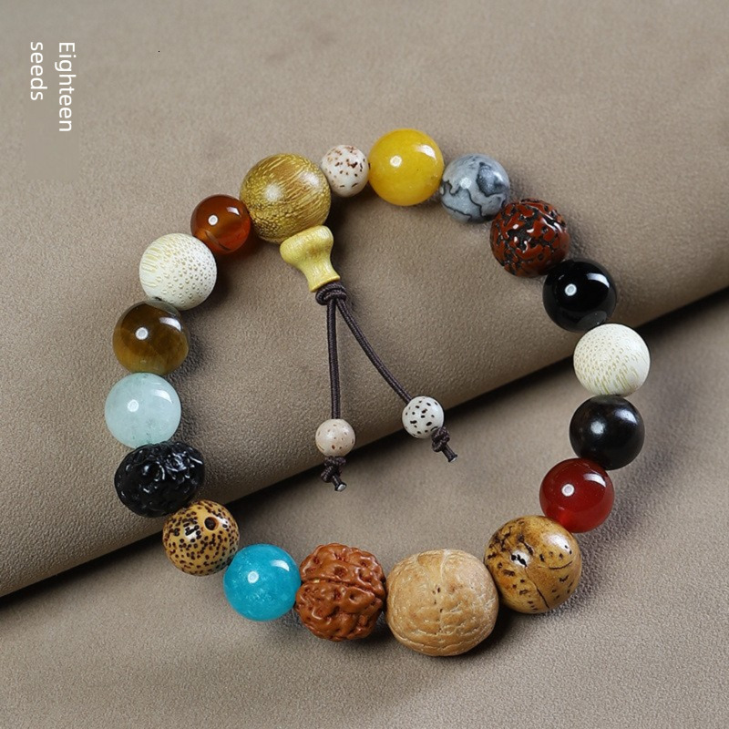 Eighteen Seed Multi-Treasure Bracelet Bodhi 18 Seeds 18 Beads Buddhist Jewelry Star Moon Cultural Play Men and Women Bracelet Live Streaming Hot Item