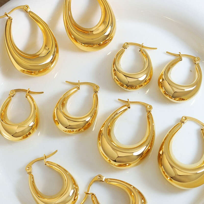 New Trendy Retro HK Style Exaggerated U-Shaped Earrings 18K Gold Plated Titanium Steel Non-Fading Women's Party & Daily Jewelry Christmas/Valenti