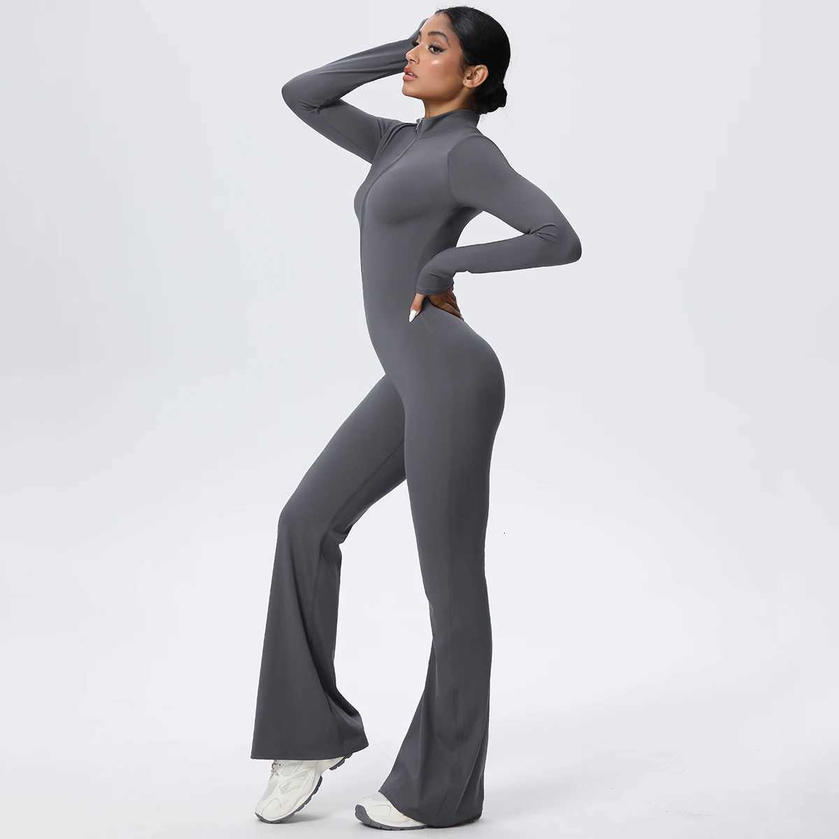 Woman Solid Color Jumpsuit Yoga Suit Half Zipper Scrunch Sports Fitness Clothing Gym Push Up Sets Womens Outfits Bodysuitst251219