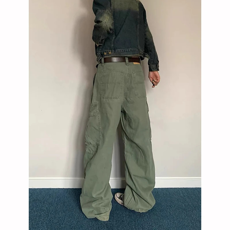 Women Green Y2k Baggy Cargo Harajuku Vintage Wash Denim Trouser Aesthetic 2000s Style Oversize Boyfriend Jeans Pants Autum Z260314