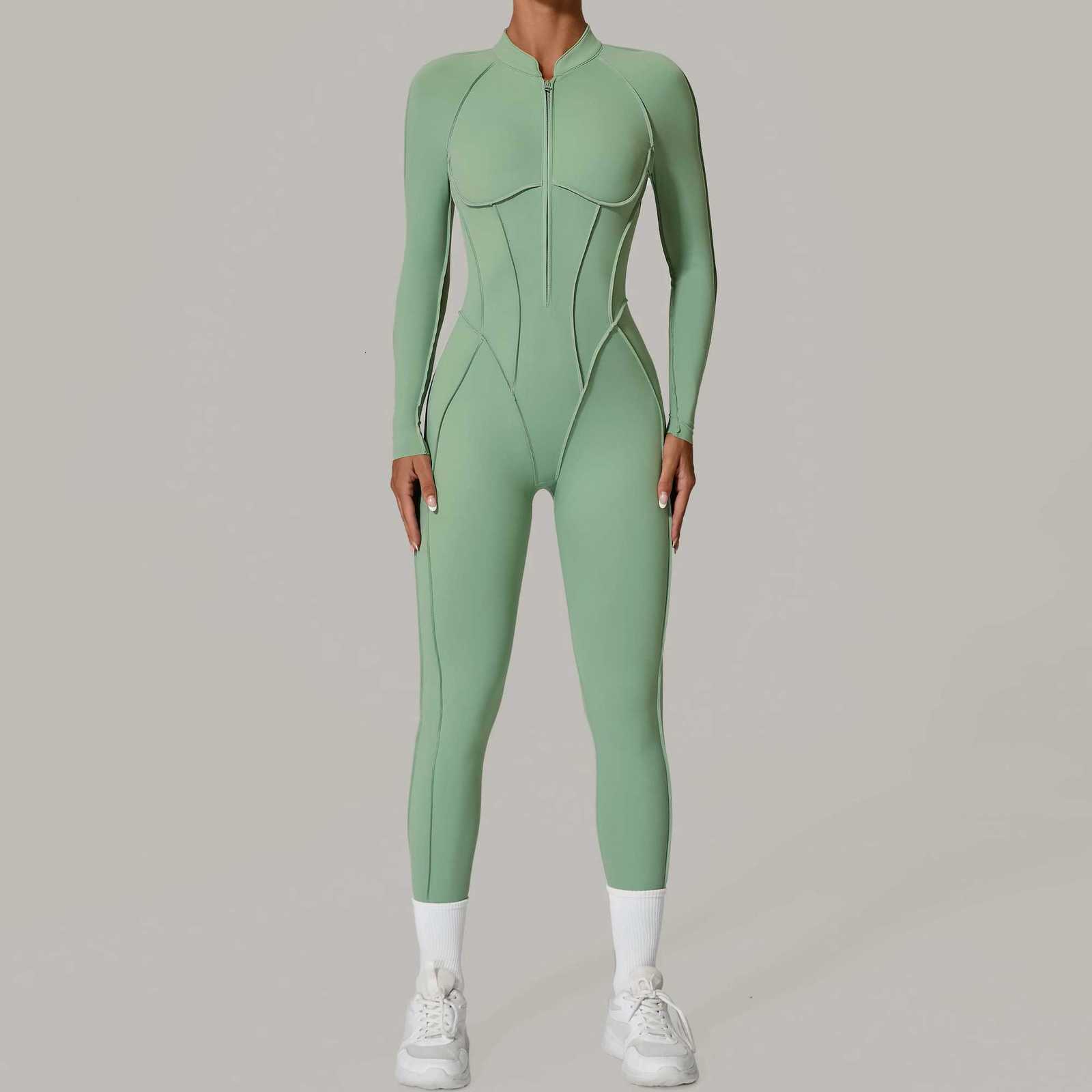 Padded Women Long Sleeve Sport Yoga Jumpsuit Workout Clothes for Women Sportwear Backless Zipper Fitness Gym Outfitt251219