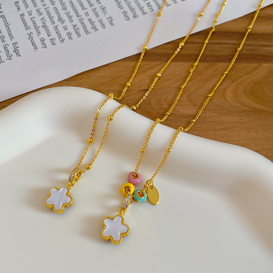 Metal Oil Drop Beaded Double-Sided Flower Necklace Exquisite Elegant Everyday Versatile Collarbone Light Luxury Niche Sweater Chain - view 5
