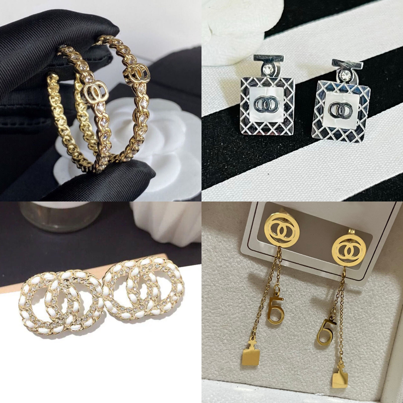 Gold Silver Earrings Classic Letter Stud Earring Simple Metal Geometric Famous Men Women's Crystal Rhinestone Pearl Earrings Wedding Party Jewelry Gifts