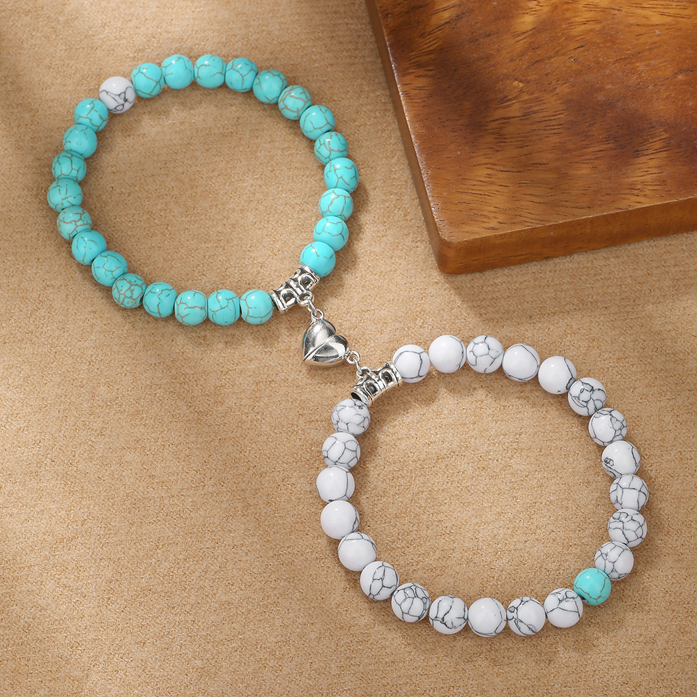 INS Black and White Heart Magnetic Couple Bracelets Pair Personality Niche Design Best Friend Bracelets Manufacturer Wholesale