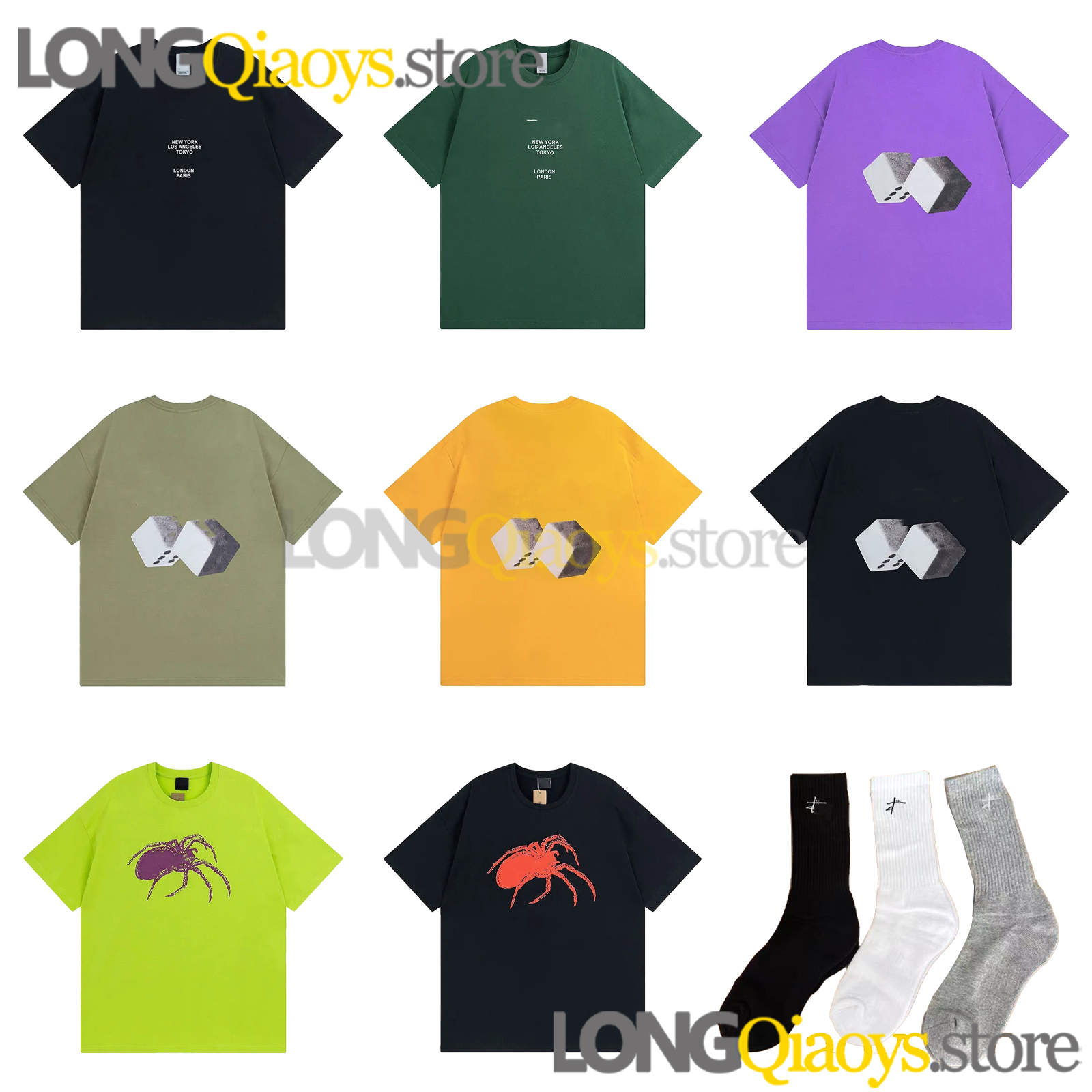 (Buy 2 Pieces Get Random Color Sock) Stussylys Mens Designer Cotton T Shirt Letter Print Graphic Tee Vintage Hip Hop Loose Sports Short Sleeve Tops Men Streewear